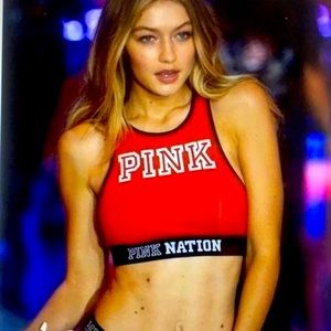 New! VS PINK NATION  Red Cotton Crop Top Racerback Sports Bra Bralette XS (AA-B)